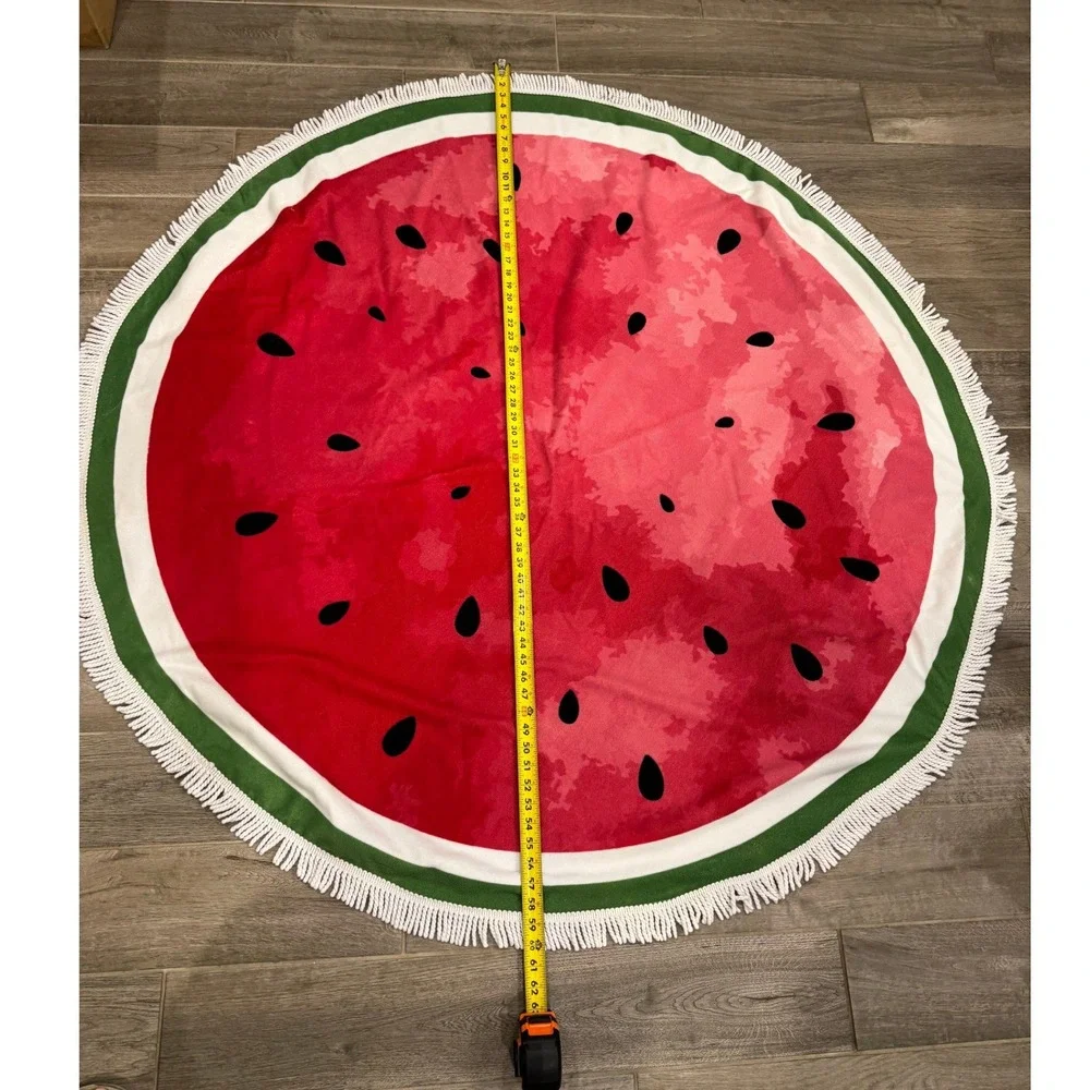 Safdie & Co Round Beach Towel 60 Inch Red Watermelon Fringe Tassel Summer Picnic